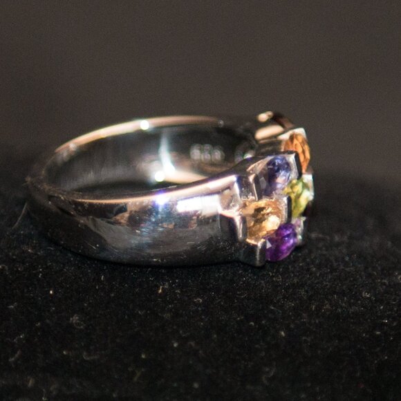 Multi-Coloured Sterling Silver Ring Size 7 - Picture 2 of 4